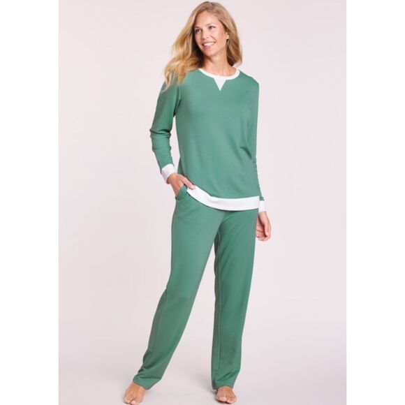 NEW Green Sz Large Elastic Waist Pants with Pockets & Tunic Shirt 2 Pc Outfit - Picture 1 of 1